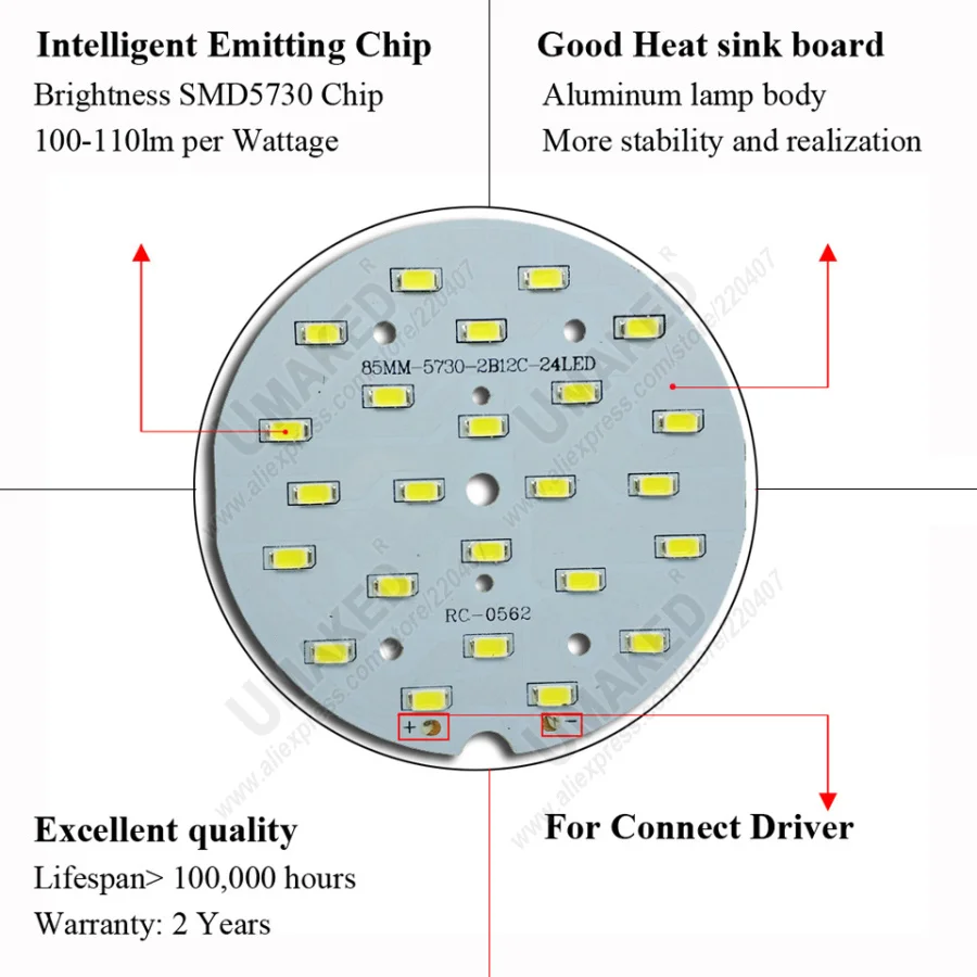 Jasność 12W 18W LED SMD5730 źródła światła dla żarówka, panel led PCB o rzeczywistej mocy do oświetlenia sufitowego