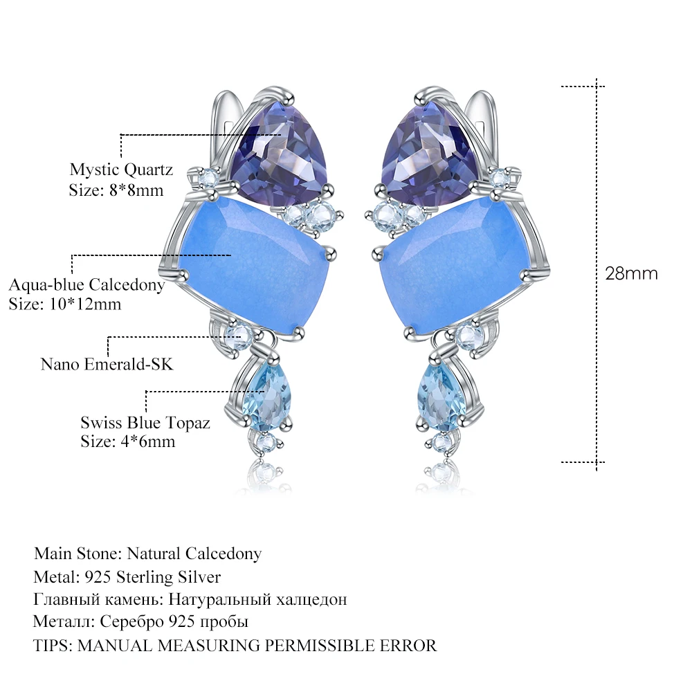 GEM\'S BALLET Natural Aqua blue Calcedony Earrings 925 Sterling Silver Colorful Modern irregular Drop Earrings for Women Bijoux