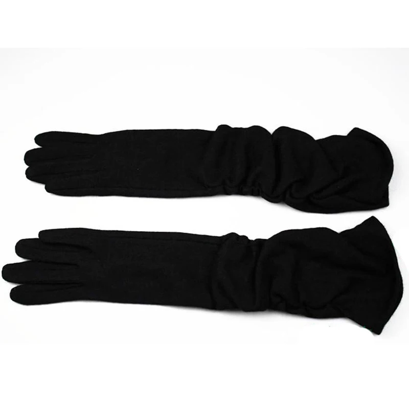 45CM Knitted Long Gloves Female Black Cashmere Single-Layer Thin Micro-Elastic Spring and Autumn Sun Protection Warm Arm Cover