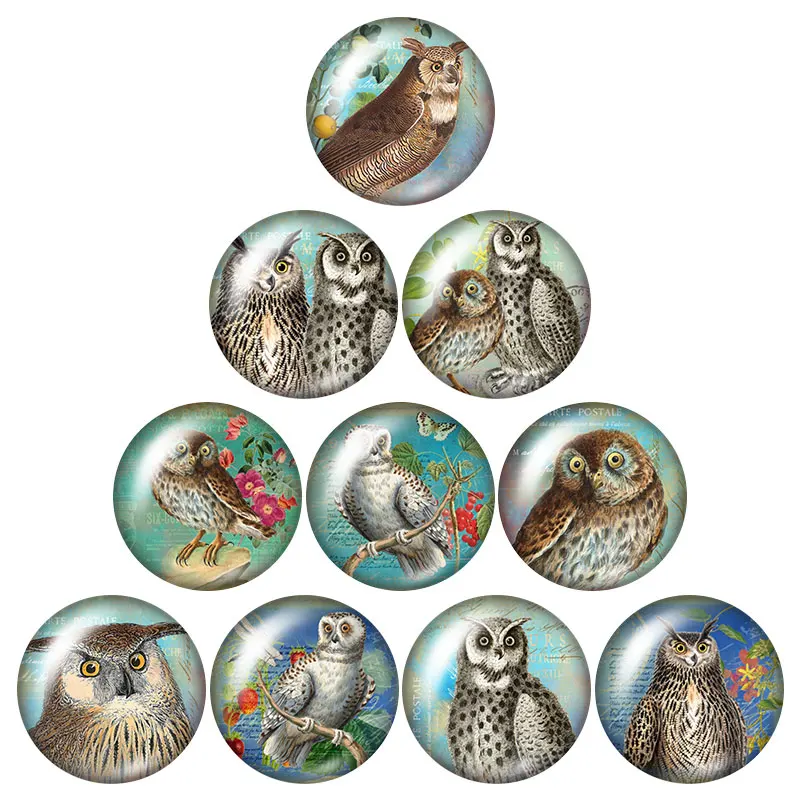 Cabochon en verre avec photo ronde, 10 pièces mélangées, hibou Hope oiseaux, nouveau Style Vintage, 12mm/16mm/18mm/25mm, démo de fabrication à dos plat