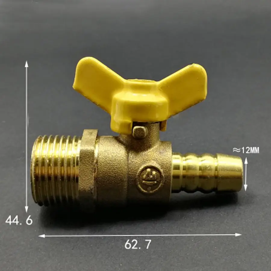 

DN15 1/2" BSP male To 12mm Hose Barb Brass Ball Valve Air Fuel Gas With Butterfly Handle