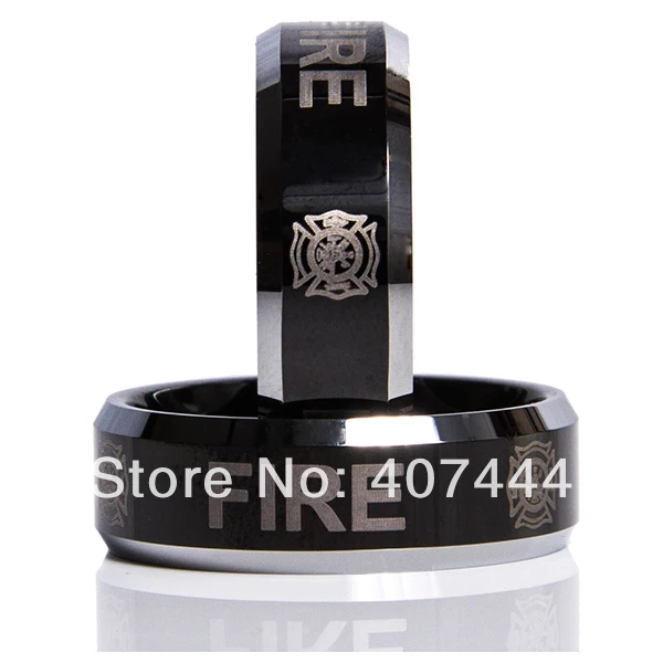 

Free Shipping YGK JEWELRY New Hot Sales 8MM Black Two Tone Fireman Men's Fashion Tungsten Carbide Wedding Ring