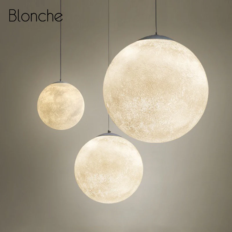 

Modern Art Moon Pendant Nordic Ball Hanging Light Fixtures for Home Dining Room Living Room Bar Cafe Industrial Loft Decor Lamp