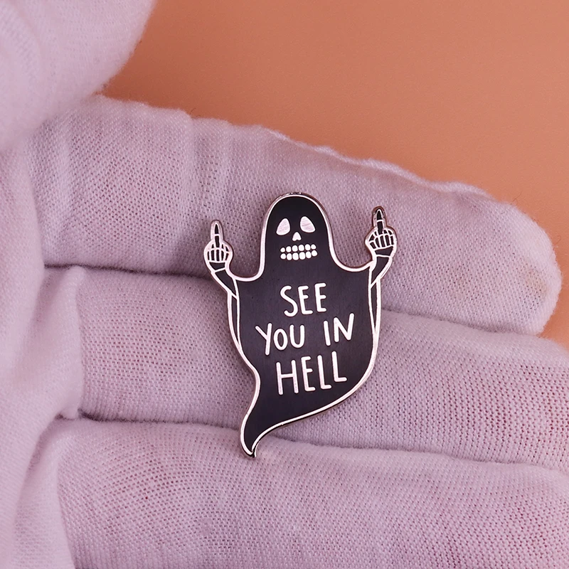 See you in hell enamel pin cute music Hip Hop ghost brooch funny black humor jewelry girlfriend boyfriend gift Halloween accesso