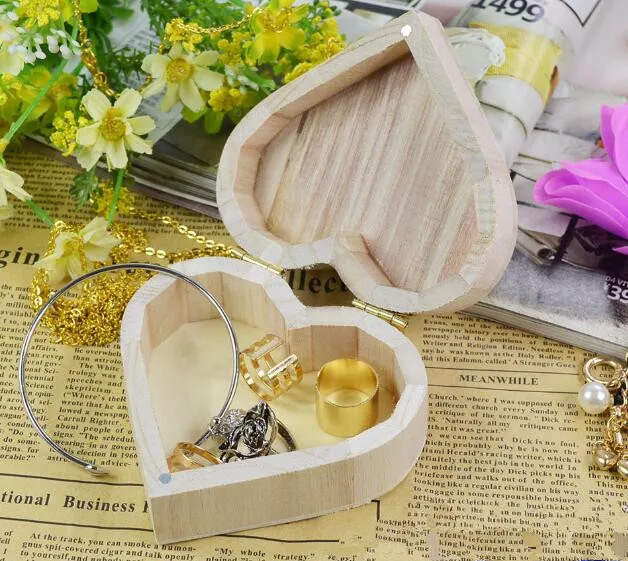 

200pcs Storage Box Heart Shape Wood Jewelry Box Wedding Makeup Cosmetic Earrings Ring Desk Rangement Make Up Wooden Organizer