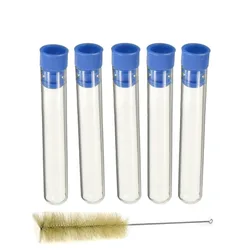 100pcs/pack Laboratory Test Tube 12x75mm(5ml) Clear Plastic Test Tubes with Push Caps and 5 Test Tube Brush