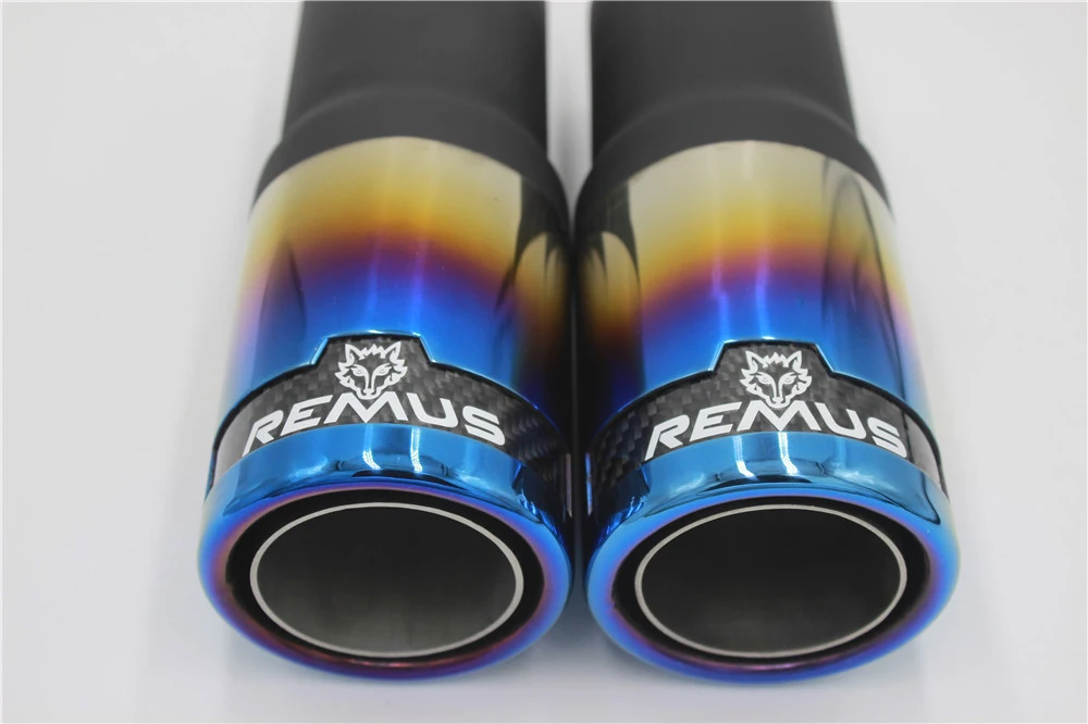 1 Piece Universal 63mm Inlet 101mm Outlet Blue 304 Stainless Steel Remus Car Exhaust Muffler Tip Modified Exhaust Pipes