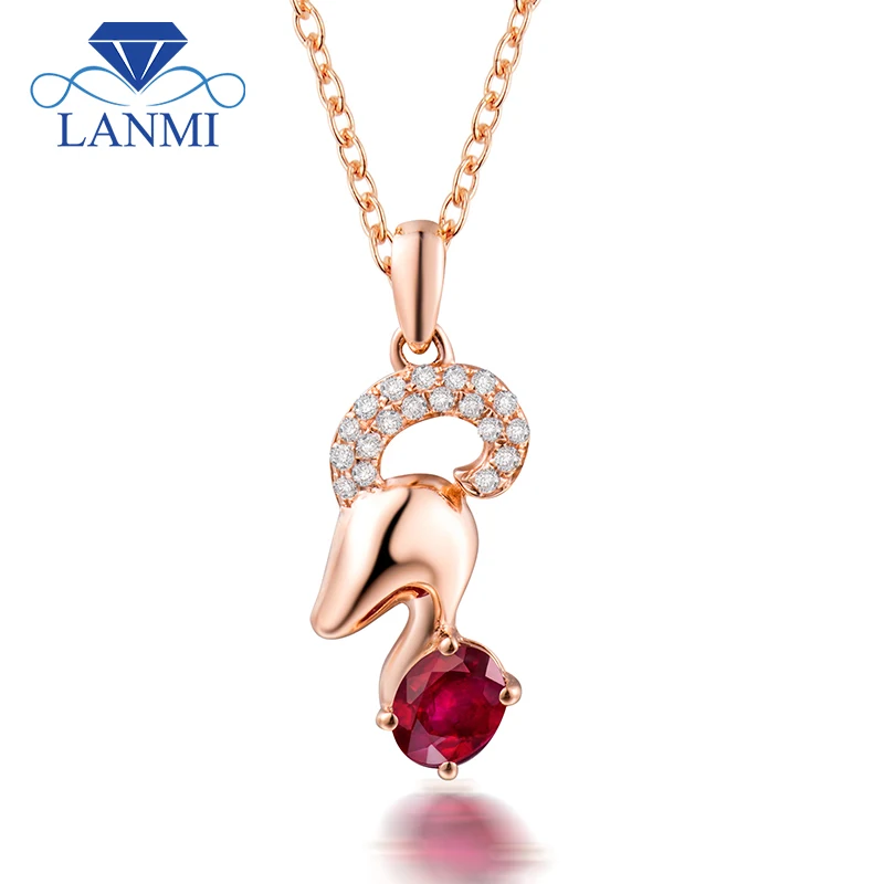 

LANMI 4x5 мм рубиновые овальные подвески для April Aries Lucky Girl из твердого розового золота 18 карат с бриллиантами WP086C