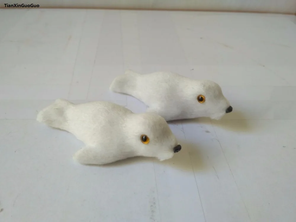 simulation white seal hard model prop mini 10x5cm polyethylene&furs seals one lot/ 2 pieces handicraft decoration gift s1607