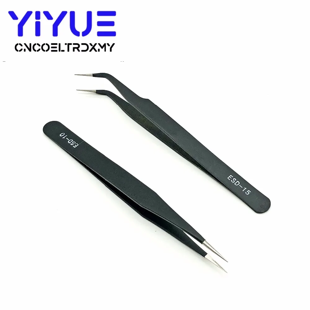 2Pcs ESD Anti-Static Curved Straight Tip Tweezers Precision Soldering Forceps Set Home Working Model Making Hand Tool