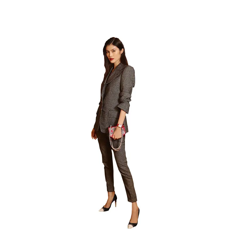 

Autumn and winter new fashion women high-end woolen small Pant Suit suit temperament British wind business suit ladies two-piece