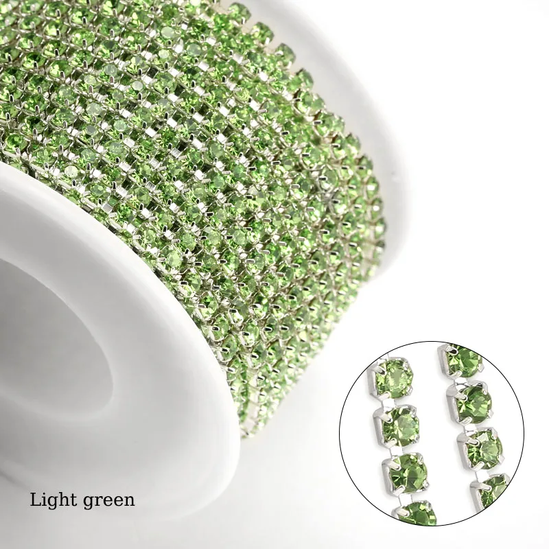 QIAO10yards/roll SS6 SS12 Veel Kleur Nieuwe Aanbiedingen Kristalglas Strass Ketting DIY Mode Accessoires Sluiten Strass Cup Keten