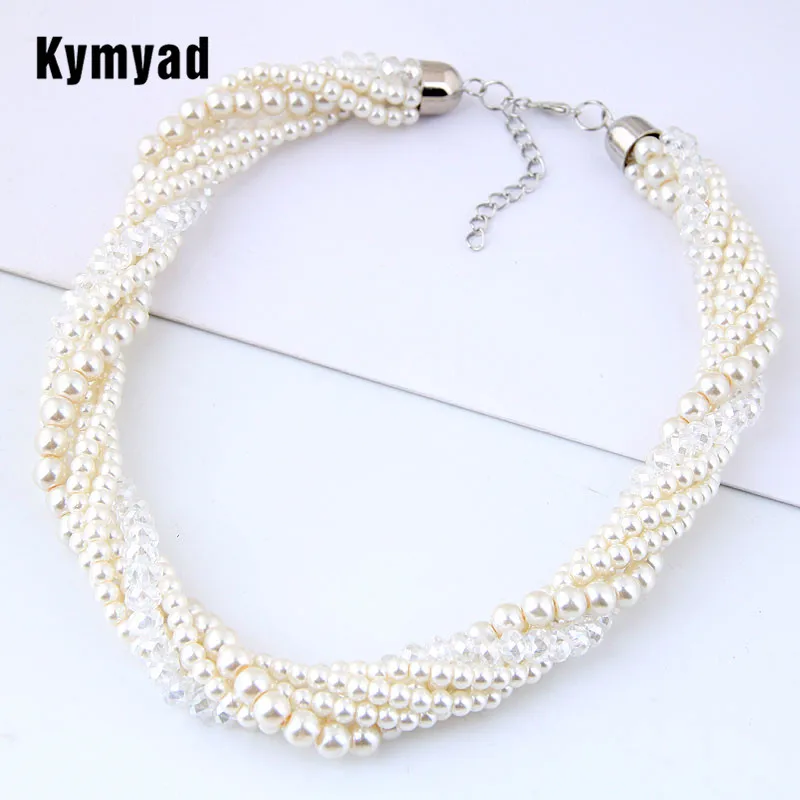 Kymyad Choker Necklace Women Imitation Pearl Jewelry Beads Necklaces Multilayer Collier Femme Bijoux Chunky Necklaces