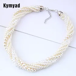 Kymyad Choker Necklace Women Imitation Pearl Jewelry Beads Necklaces Multilayer Collier Femme Bijoux Chunky Necklaces