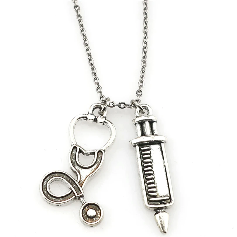 Medical Stethoscope Syringe Pendant Necklace Medical Students Doctor Nurse Necklace Graduation Gifts