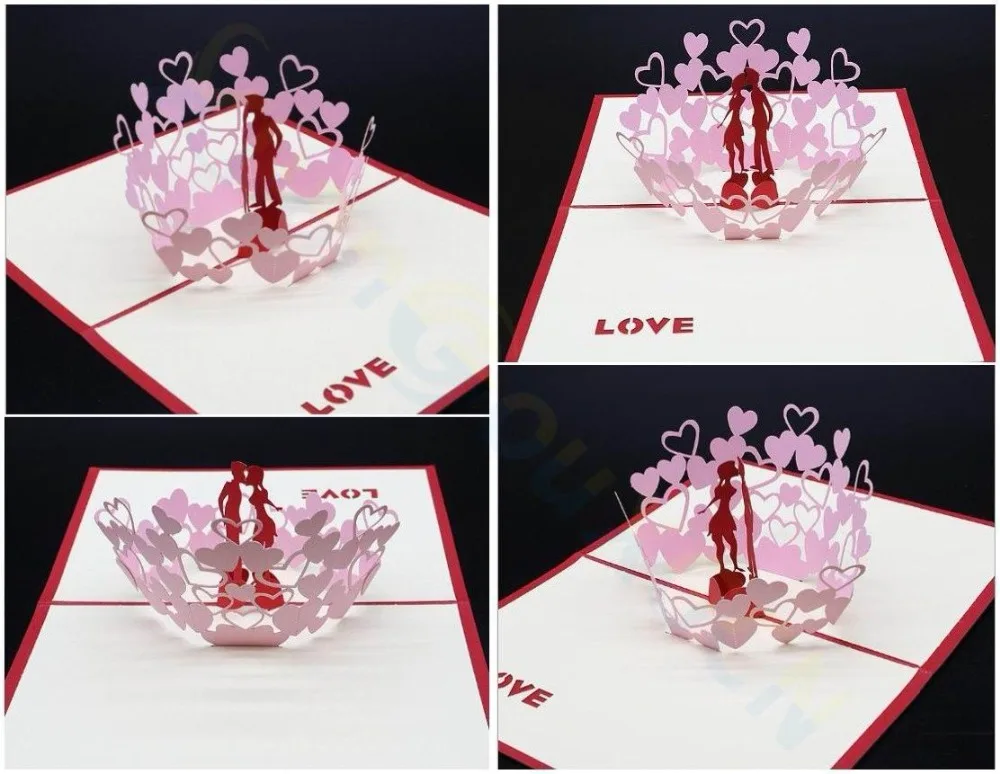 Pink 3D pop up card lovers heart paper Invitation Card wedding greeting card Valentine's Day Party Invitations Event Supplies