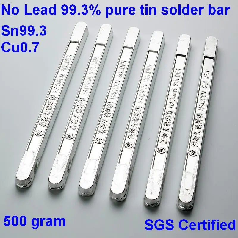 500g SGS Certified Lead-free 99.9% Sn99.9Ag0.5Cu0.5 or 99.3% Sn99.3 Cu0.7 pure tin solder bar/lead free soldering rod