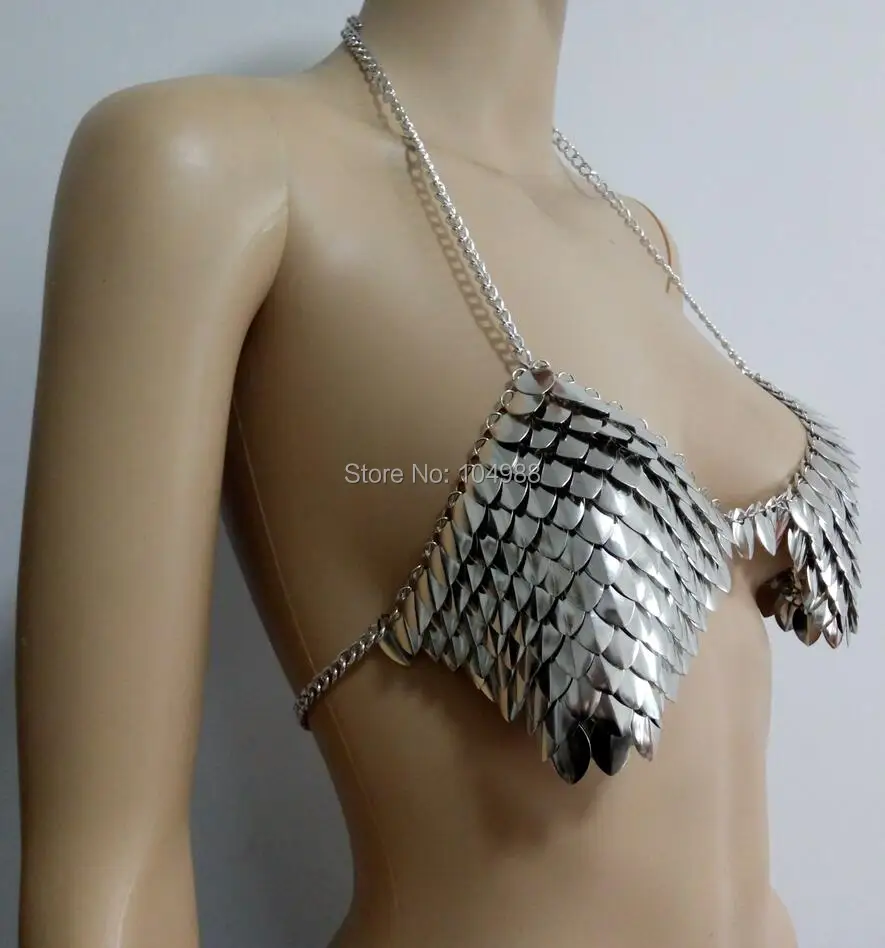 New Arrival B745 Women Sexy Silver Fish Scale Bra Chains Unique Design Layers Harness Fish Scale Body Chains Jewelry 2 Colors