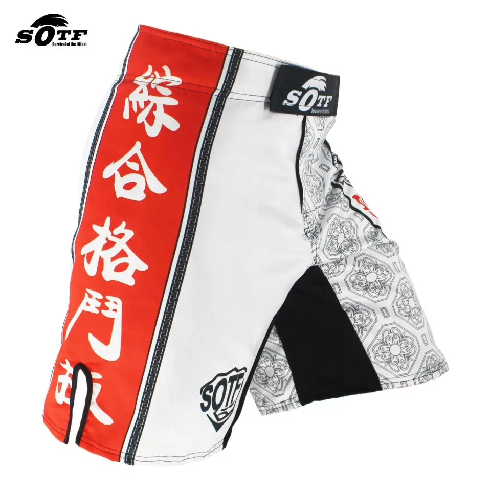 SOTF White Japanese Style Print Ferocious Roar Battle Fitness Shorts mma fight shorts Tiger Muay Thai boxing clothing pretorian