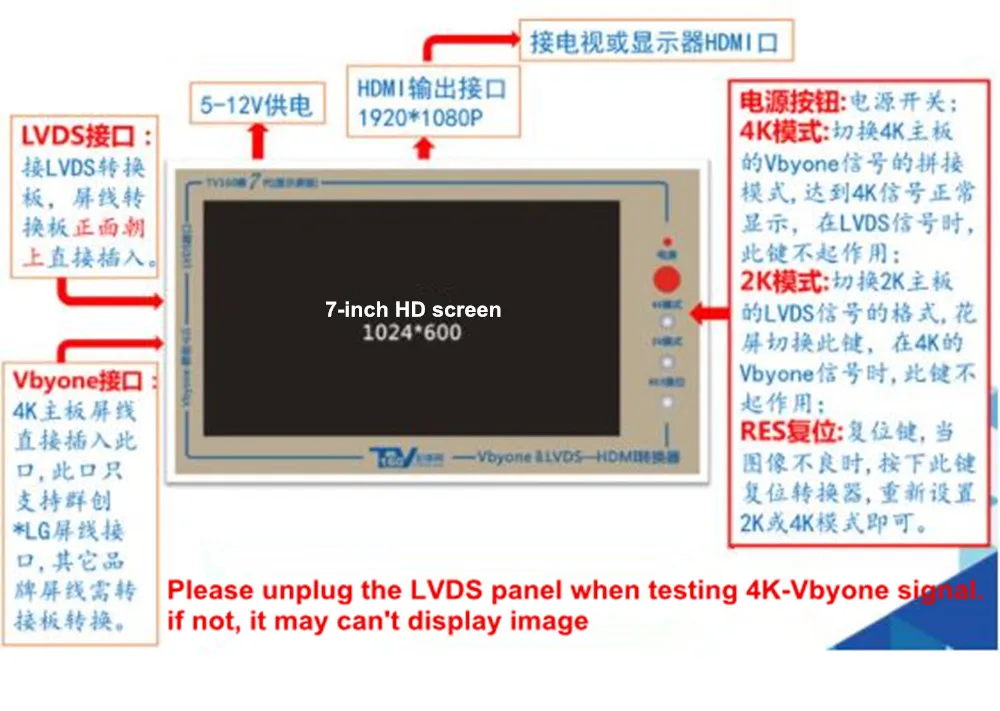 Official TV160 7th TV Mainboard Tester Tools 7 Inch LCD Display Vbyone LVDS to HDMI Converter With Seven Adapter Panels