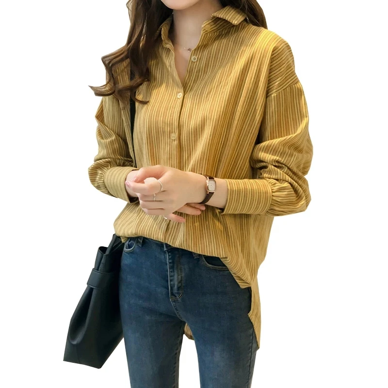 Causal Women Shirts Long Sleeve Turn Down Collar Blouse Shirt Yellow Pink Women Tops Blusas Feminina DD2366