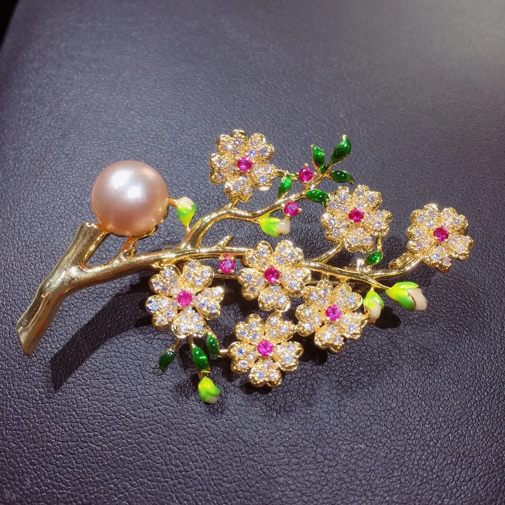 ZHBORUINI Fine Jewelry Natural Freshwater Pearl Brooch Non Fading Plum Blossom Brooch Pins Pearl Jewelry Women Superior Quality