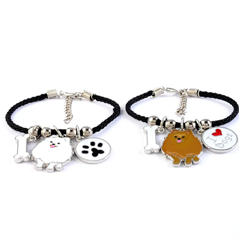 Cute Pomeranian charm bracelets amp bangles for girls women men rope chain silver color pet dog pendant male female bracelet