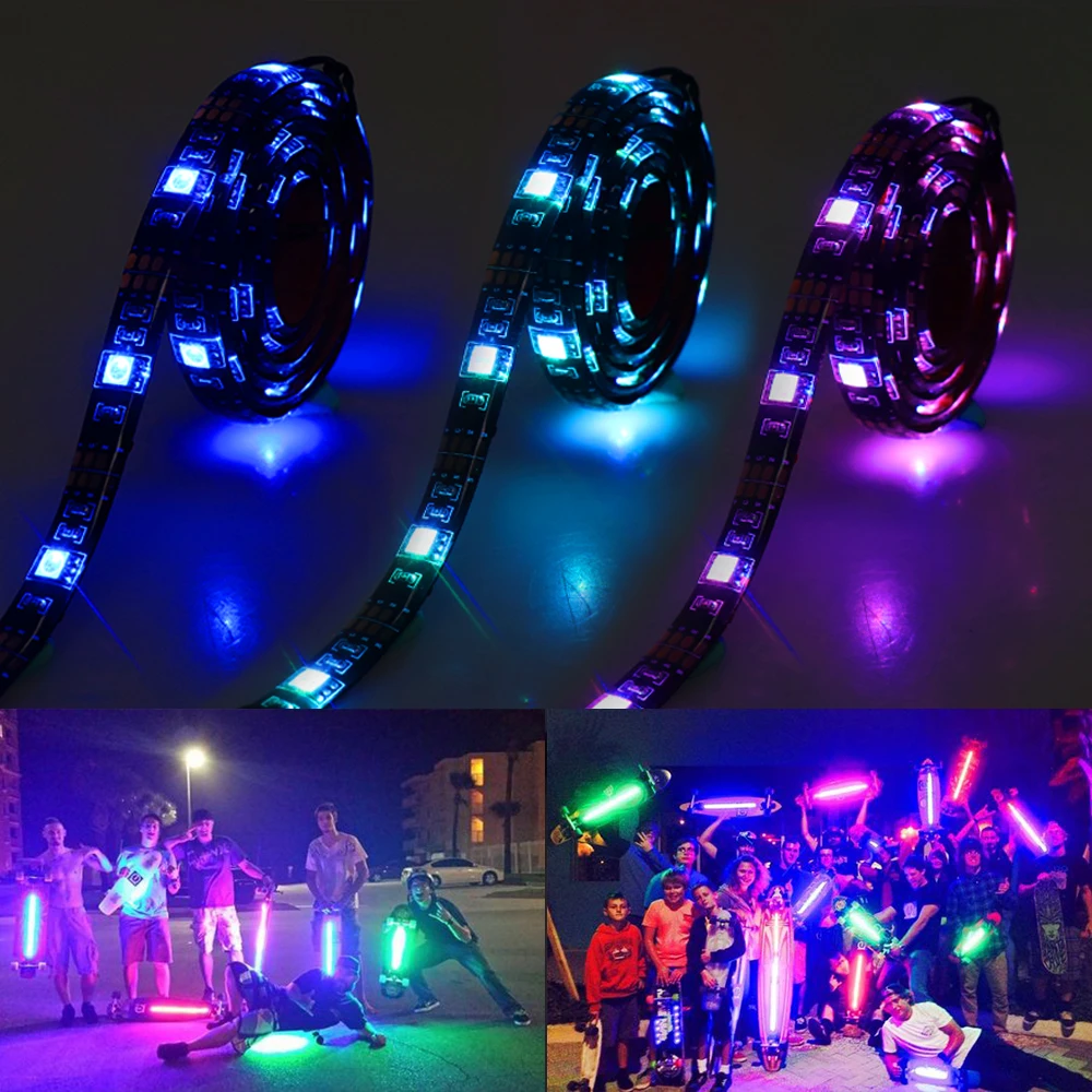 RGB Bateria LED Strip Light, 5050, Bluetooth, Controle APP, 17 Chaves, USB, Fita de diodo para Bycicle,Skate