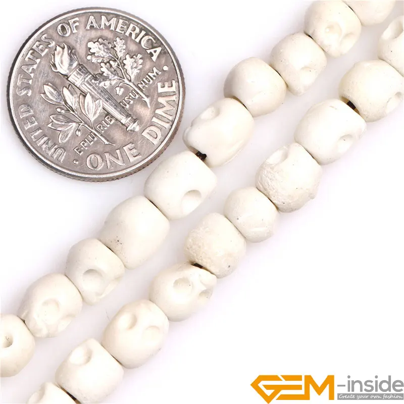 Big Hole 1.2mm White Carved Bone Skull Beads DIY Loose Beads For Jewelry Making Strand 16\