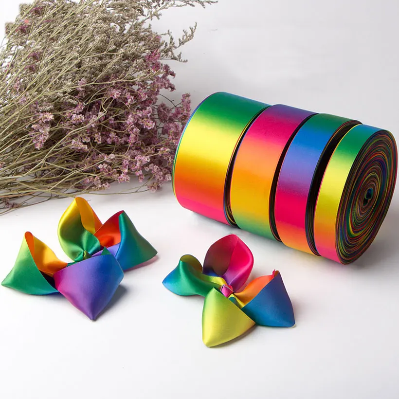 Polyester Double Sided Rainbow Satin Pastel Grosgrain Ribbon DIY Sewing Webbing accessories Gift Wrapping Christmas Party Decor