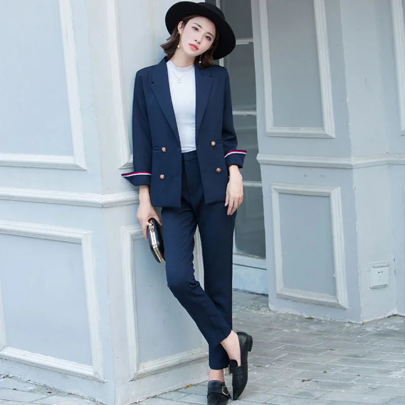 

Spring and Autumn fashion two sets of workplace dress women's Korean Slim suit pants double breasted OL overalls suit