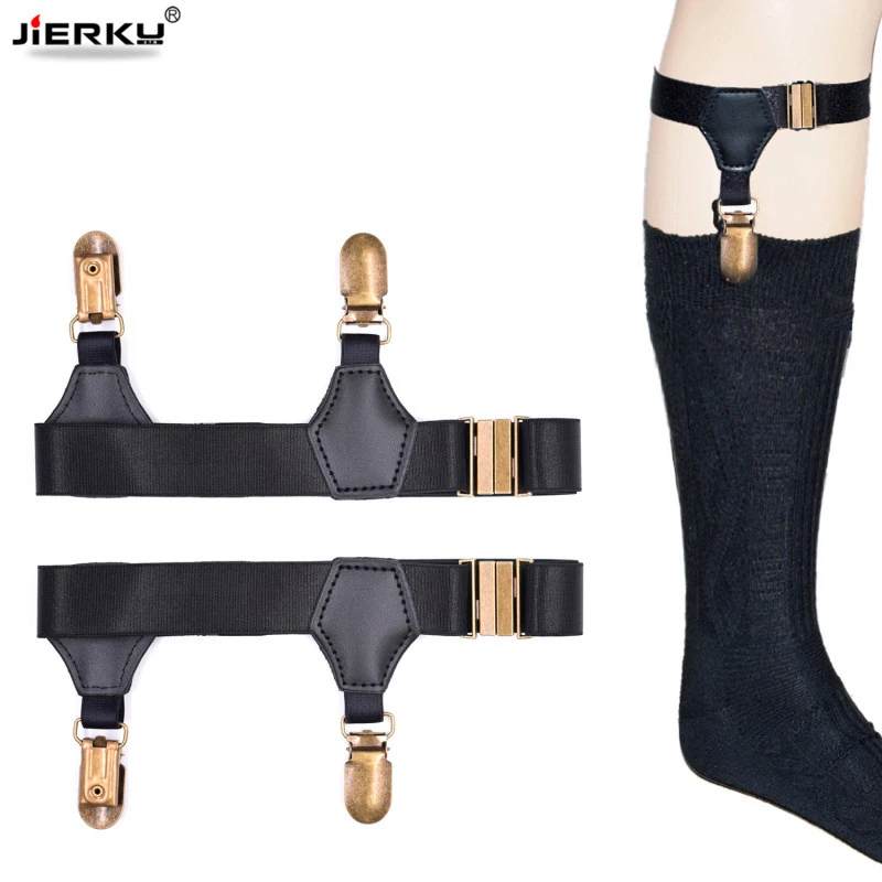 Suspensórios de meia elástica, prendedor para meia-calça de cavalheiro, uniforme de perna, presilhas de bronze, ligas de amarrar, 1 par