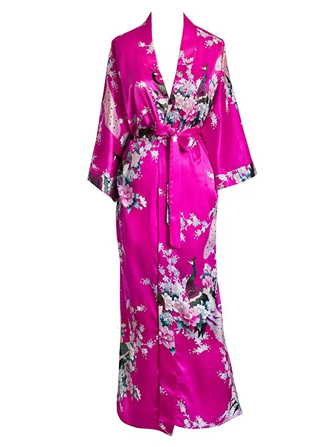 FZSLCYIYI Women\'s Peacock Kimono Robe Sexy Floral Bridal Bridesmaid Robes Woman Flower Party Wedding Long Sleepwear Bathrobe