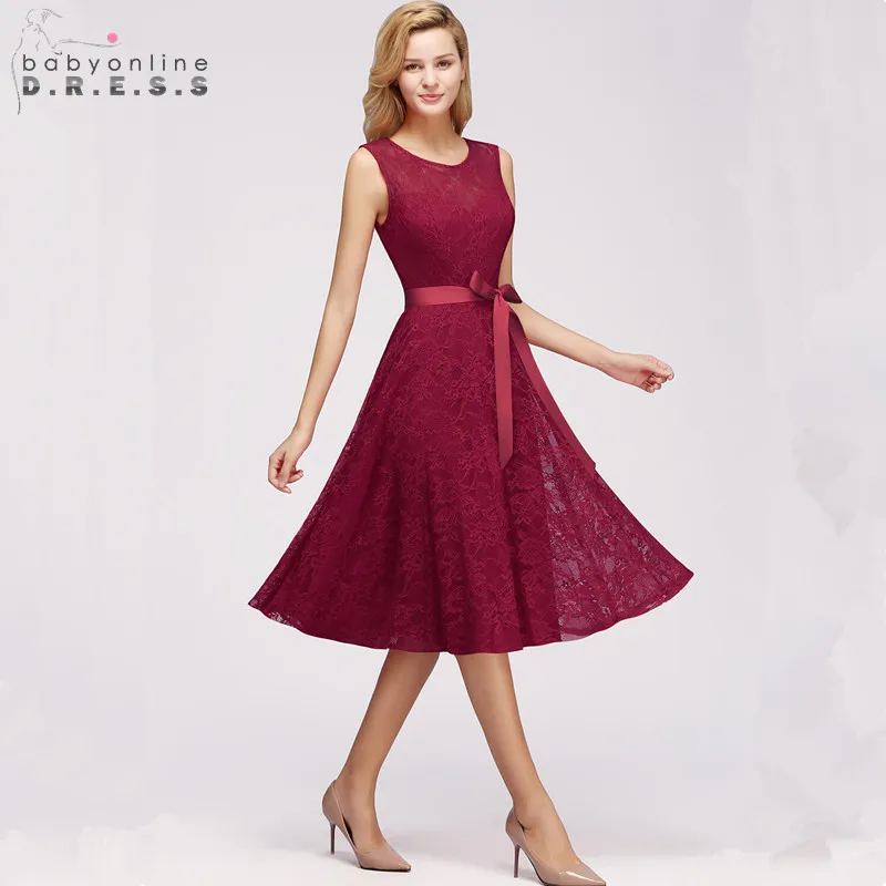 

New Arrival Plus Size A Line Lace Short Evening Dress Burgundy Evening Gowns With Detachable Sashes Robe De Soiree Courte