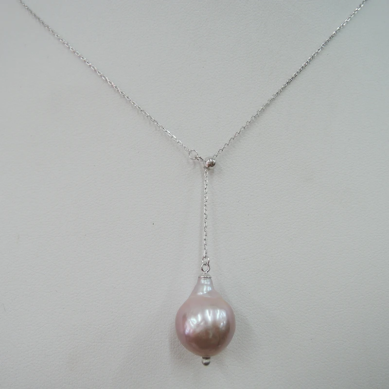100% nature freshwater pearl pendant necklace,925 silver chain-13-16 mm big baroque pearl pendant necklace,silver and gold color