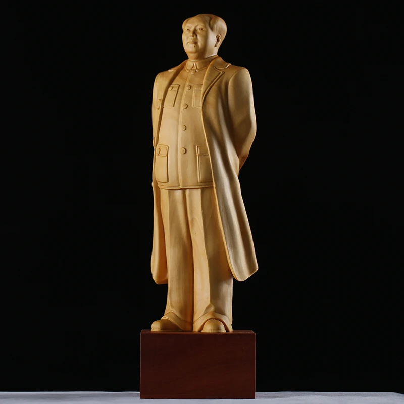 Handmade Mao Zedong Wood Carving Statue, Cultural Art Collection