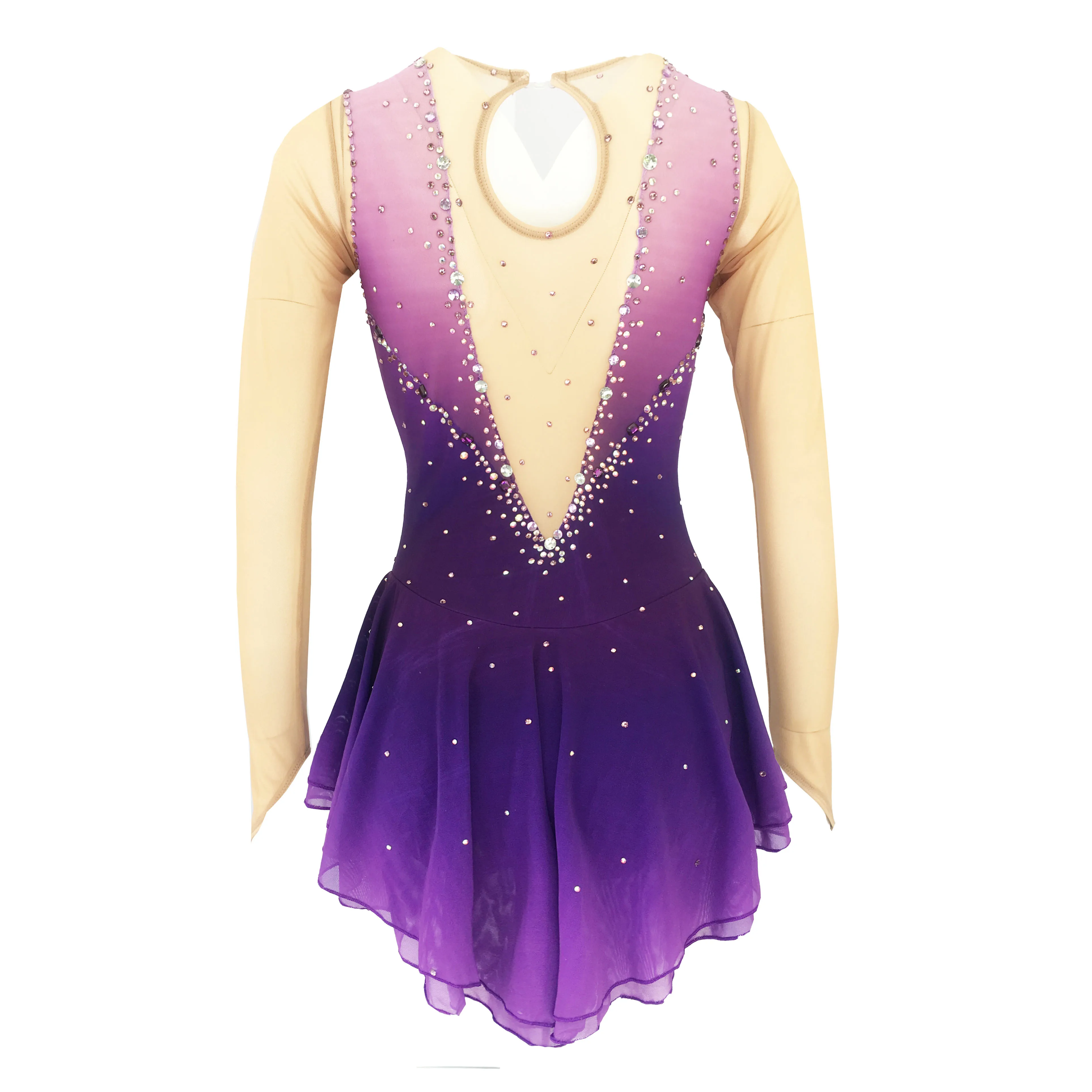 Purple Figure Skating Dress Fingerpoint Sleeves Ice Skating Skirt Long-Sleeved Spandex Skirt Competition Dresses