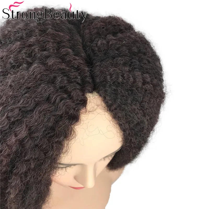 Strong Beauty syntetyczne Afro perwersyjne kręcone włosy plecione długie ciemnobrązowe/czarne pojedyncze pręty Twist Out peruki Ombre dla czarnych