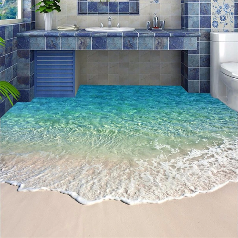 beibehang Floor painting blue sea reef scenery Waterproof Bathroom kitchen Wall paper pvc self adhesive wallpaper wall sticker