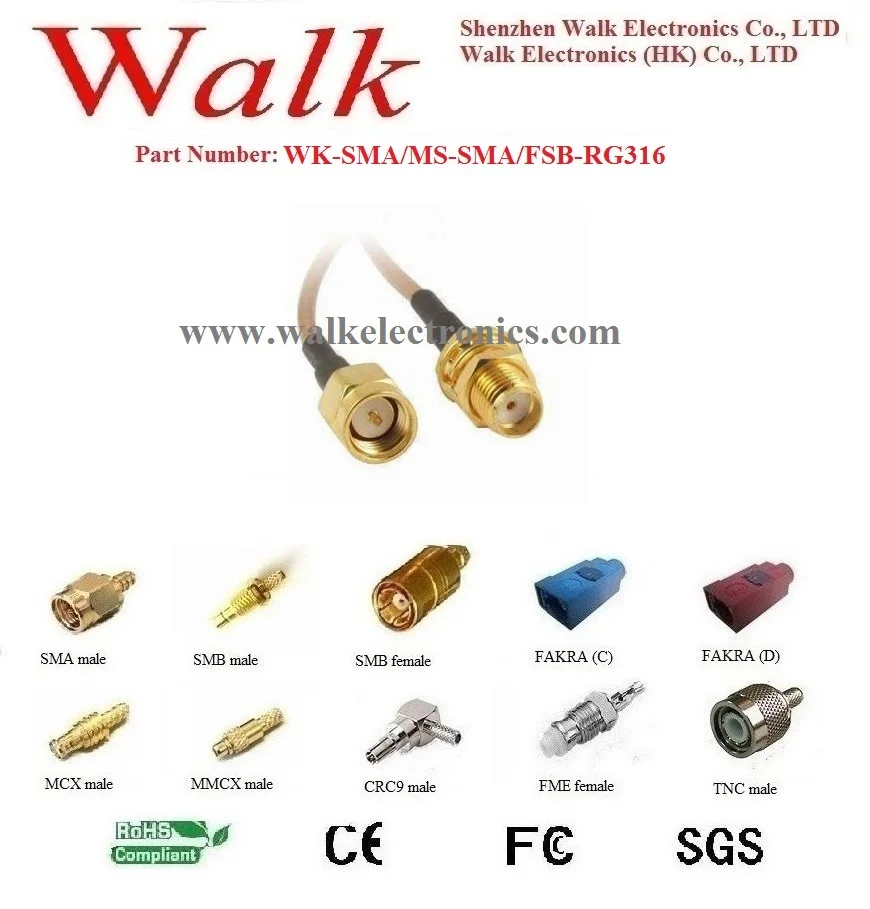 SMA male SMA female rg316 cable, SMA rg316 extension cable, rg316 SMA connector cable