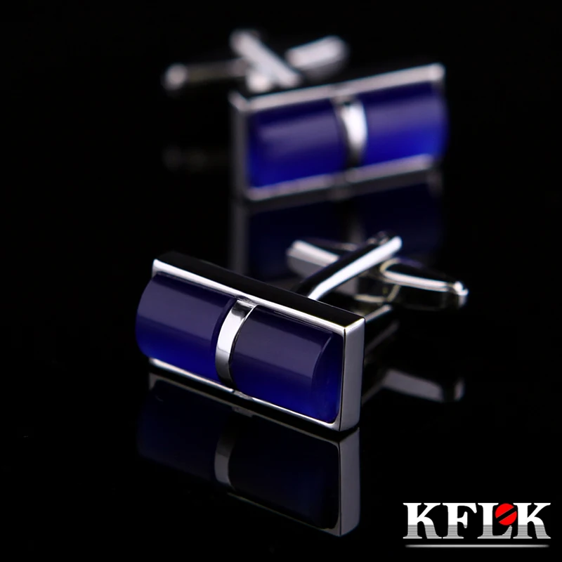 KFLK jewelry shirt cufflinks for mens Brand Blue Cuff link Wholesale Button Male High Quality Luxury Wedding Groom guests