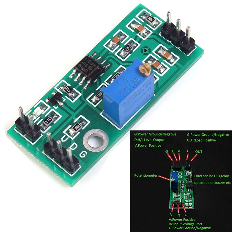 LM393 Comparator High Voltage Module Signal Waveform Adjustable High Low Level/Load Drive Dual Channel 4.5-28V