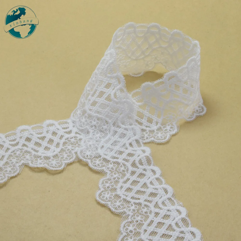 4.5cm White Cotton Embroidery Lace French Ribbon Fabric Guipure Diy Trims Warp Knitting Sewing Wedding Dress Accessories#2948
