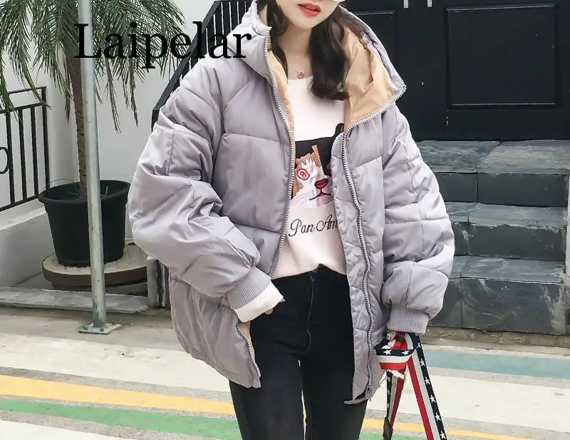 Laipelar-2019 진짜 새로운 전체 지퍼 솔리드 패션 코튼 패딩 재킷, 더 큰 야드 후드 따뜻한 겨울 여성 재킷