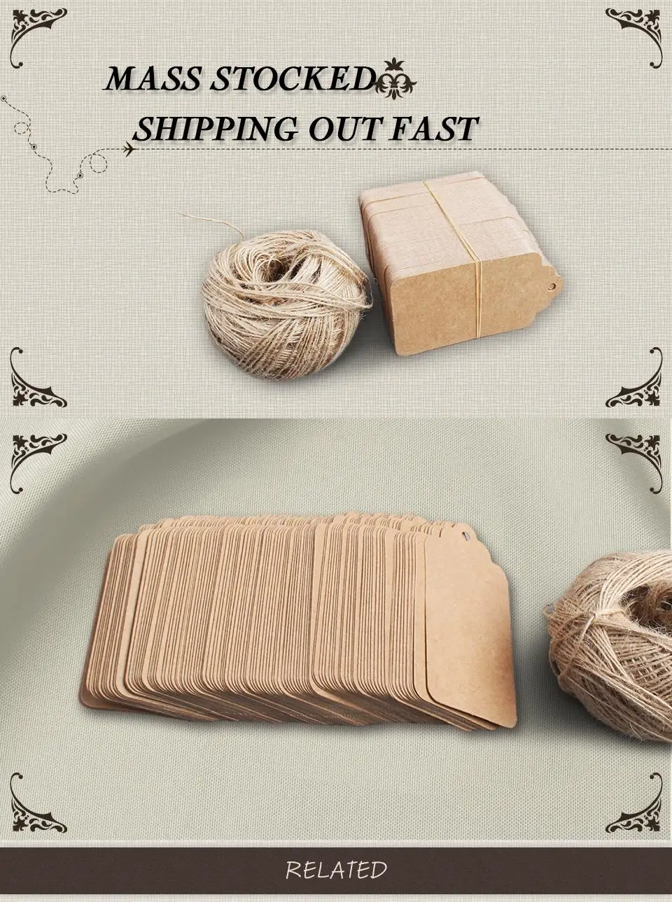 Großhandel 500 Stück 4,5 x 9 cm leere Preisschild Kraftpapier Geschenkanhänger mit Hanfschnüre DIY braunes Papier Kraftetikettenpapier TAGGING – Detail 14