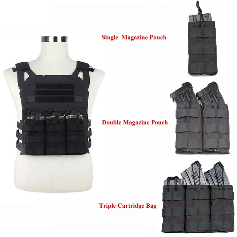 1000D Nylon Tactical Triple Cartridge Bag Paintball Airsoft Pouch Single/Double Magazine Pouch Hunting MOLLE Vest Accessories