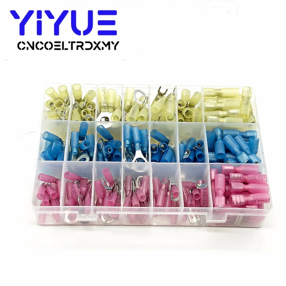 

250Pcs Heat Shrink Electrical Connector Waterproof Wire Crimp Spade Terminal Set AWG 22-10 Cable Wire Terminals Kit