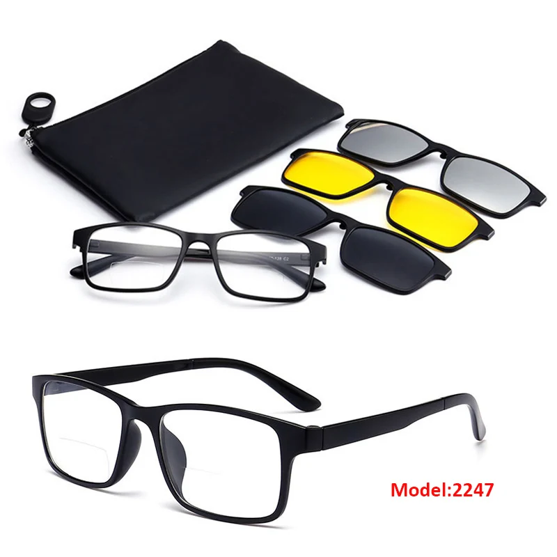 Bifocal Reading Glasses With Magnetic Clip-on Sunglasses Polarized 1.0 1.5 2.0 Classic Style Spectacles Frames Readers Eyeglass