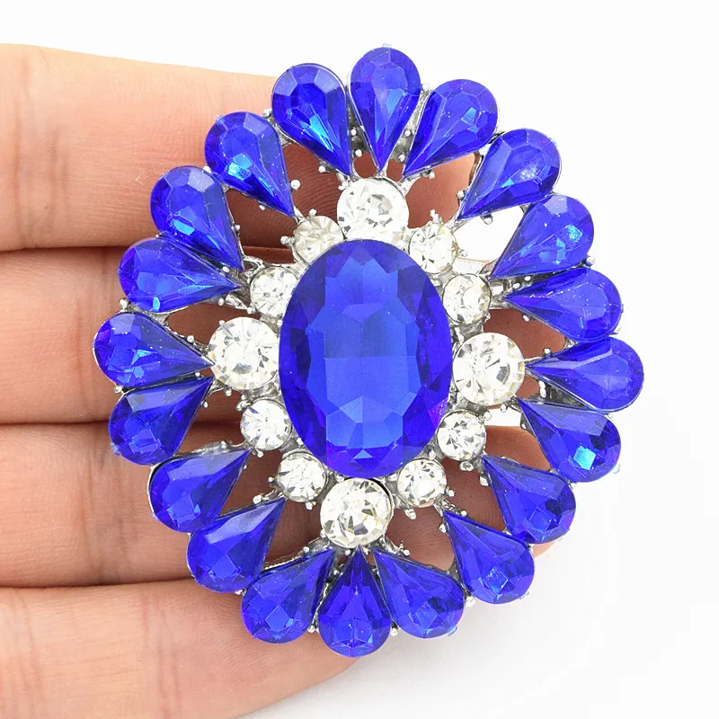 

Fantastic Blue Crystals Women Huge Brooch For Wedding Exquisite Bouquet Blue Big Brooch Pins