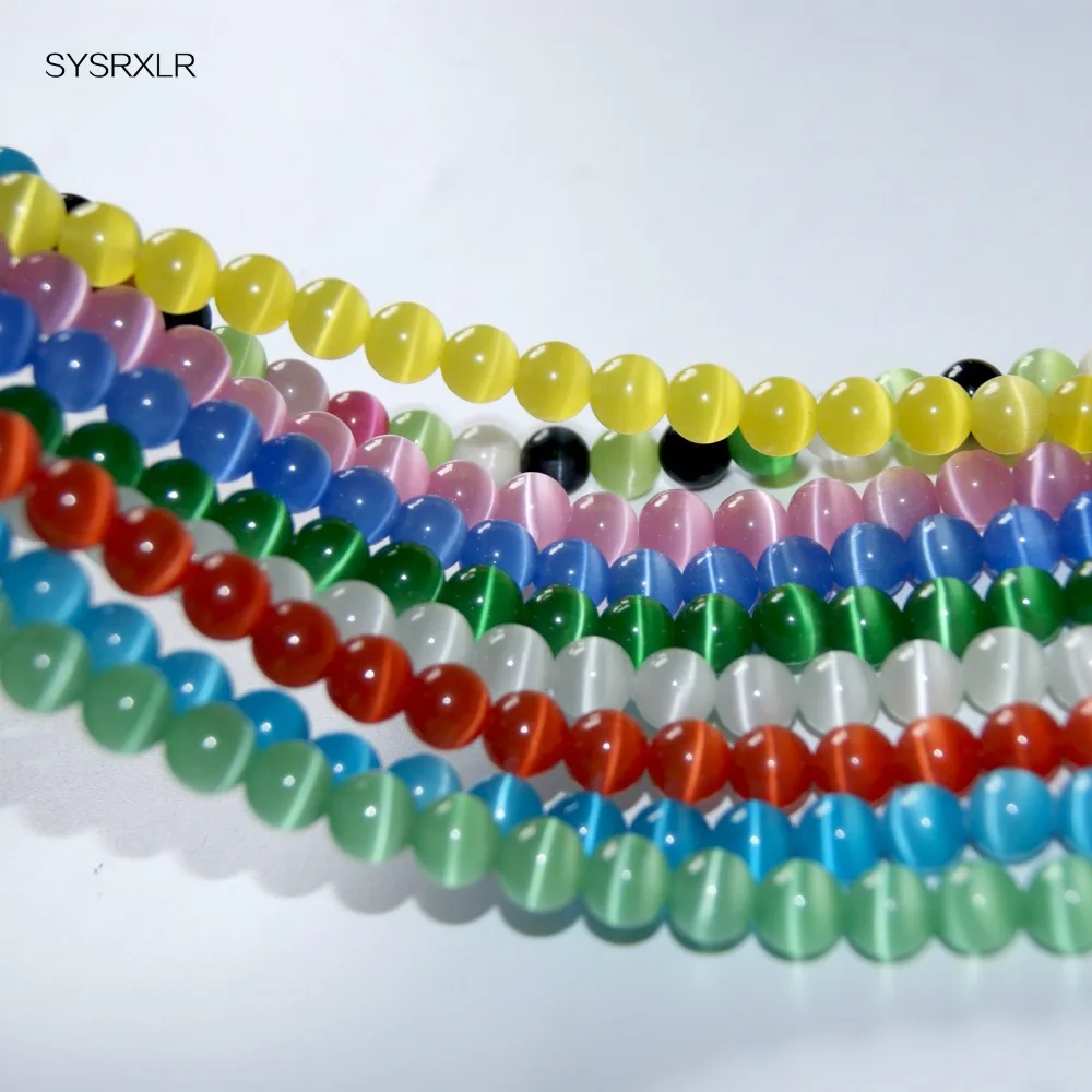 4 6 8 10 12 MM Many Colors Cat\'s Eye Opal Cymophane Stones Round Spacer Loose Beads For Necklace Bracelet Charms Jewelry Making